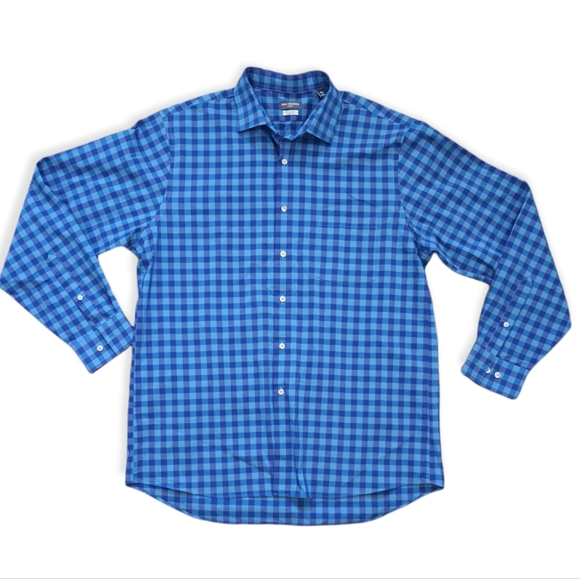 Van Heusen Men's Flex Check Blue Button Down Shirt - Picture 1 of 4